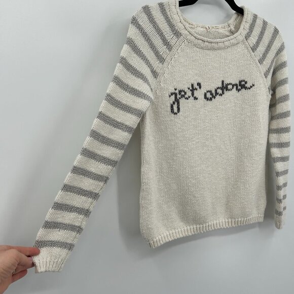 ANTHROPOLOGIE Moth White Gray Striped Knit Jet' Adore Crew Neck Sweater Small - Picture 3 of 7